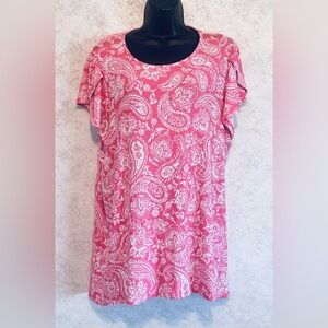 Kim Rogers Women's Knit Top Pink Paisley Floral Tee Size Large Petal Sleeve